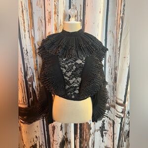 AKIRA Black Lace Top with Fringe